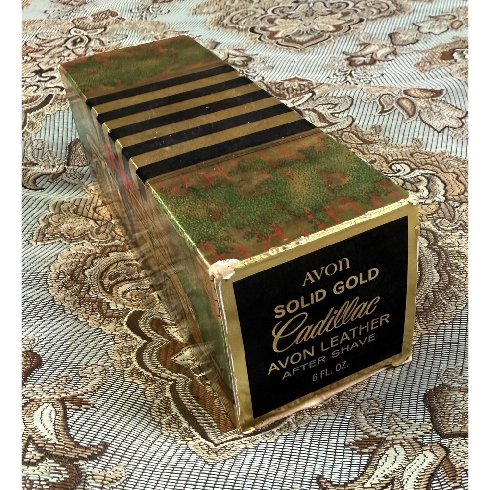 Vtg Avon "Solid Gold Cadillac Avon Leather After Shave" with Original Box FULL